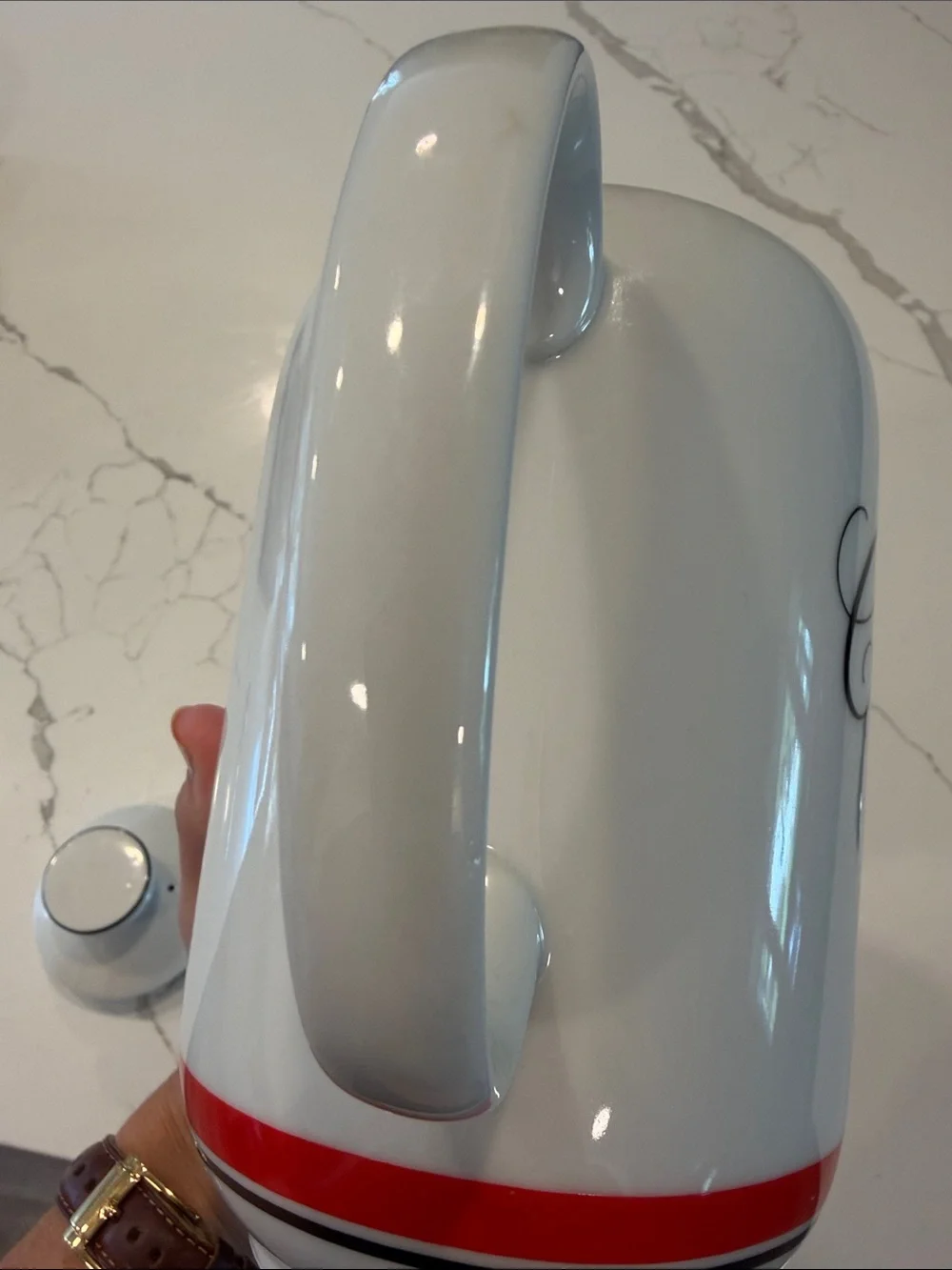 Vintage Bon Appetite White Ceramic Coffee Pot with Red Accent